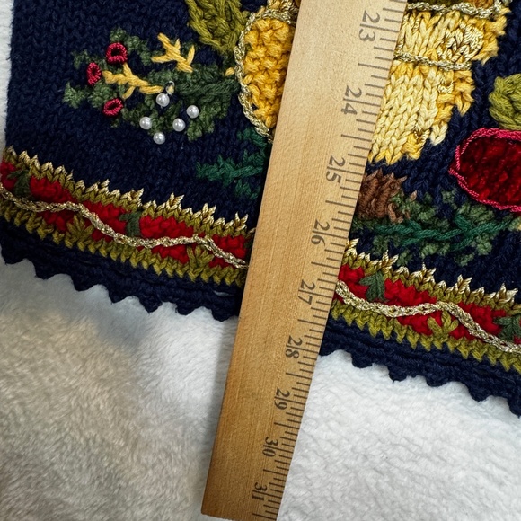 Handmade Christmas Cardigan Womens Size XL Blue Embellished V-Neck Grandmacore - Picture 4 of 8